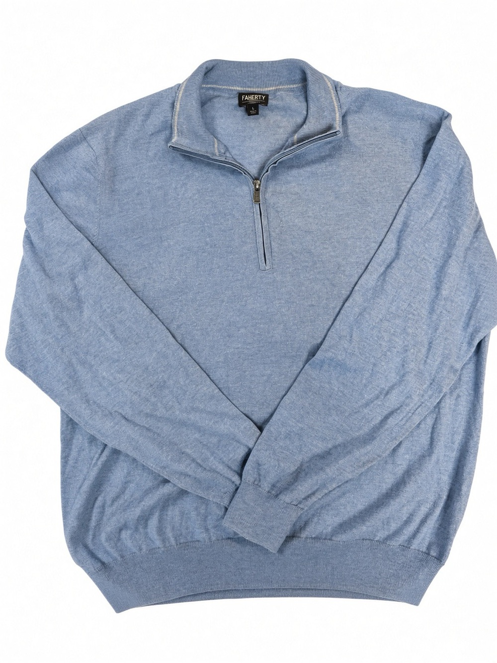 Faherty Reserve Coolmax Quarter Zip Sweater L Blue